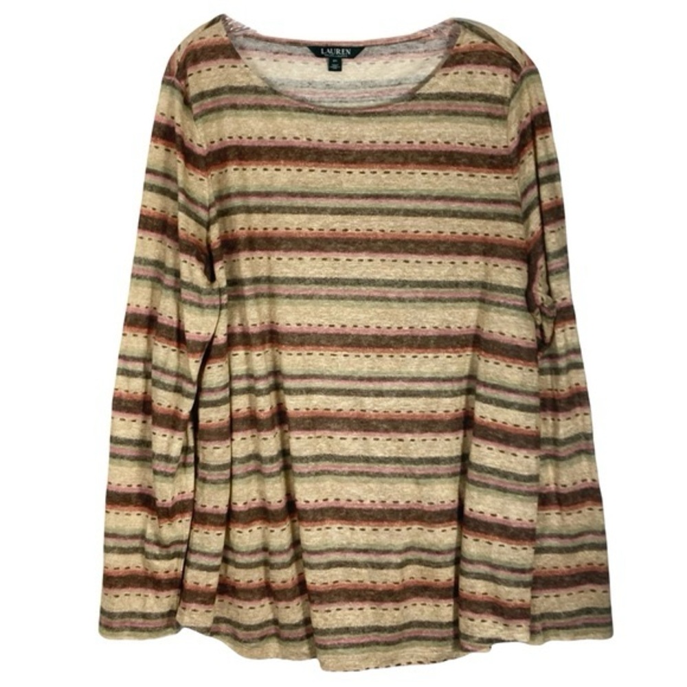 Nwot Lauren Ralph Lauren Striped Linen Knit Top 2X Plus Size Aztec Boho Indie